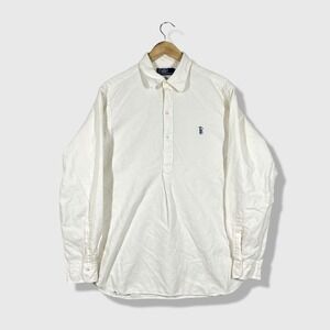 Vintage Polo Ralph Lauren Popover Shirt Mens L White Preppy Ivy League Casual